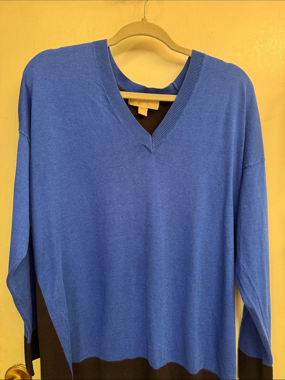 MICHAEL Michael Kors Royal Blue V-Neck Sweater with Black Trim